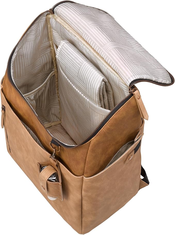 Petunia Pickle Bottom Tempo Backpack, Designed for Busy Families, Attaches to Stroller or Suitcase, Spacious Main Compartment, Brioche