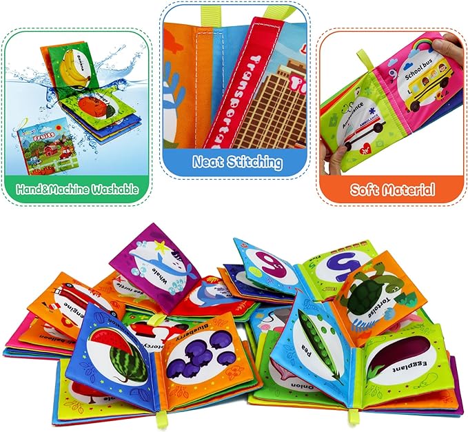 Dr.Rapeti Soft Cloth Books Baby Books Bath Books 6-Pack for Baby Infant Toddler Kids Crinkle Squeaky Washable Chewable Non-Toxic Early Educational Giftable