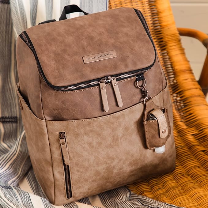 Petunia Pickle Bottom Tempo Backpack, Designed for Busy Families, Attaches to Stroller or Suitcase, Spacious Main Compartment, Brioche