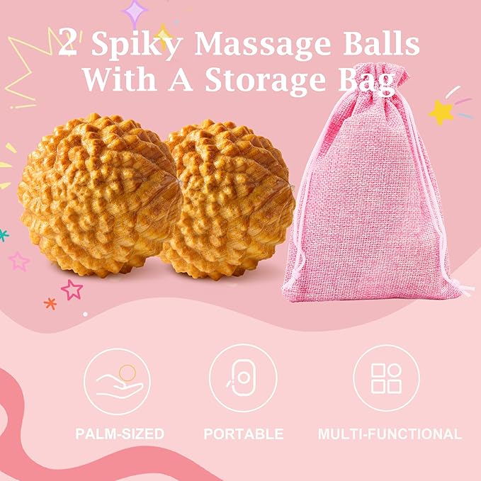 Wooden Massage Ball - 2pcs Acupressure Ball for Natural Labor and Delivery Essentials, Birthing Comb, Labor Comb Spiky Massage Ball Stress Relief