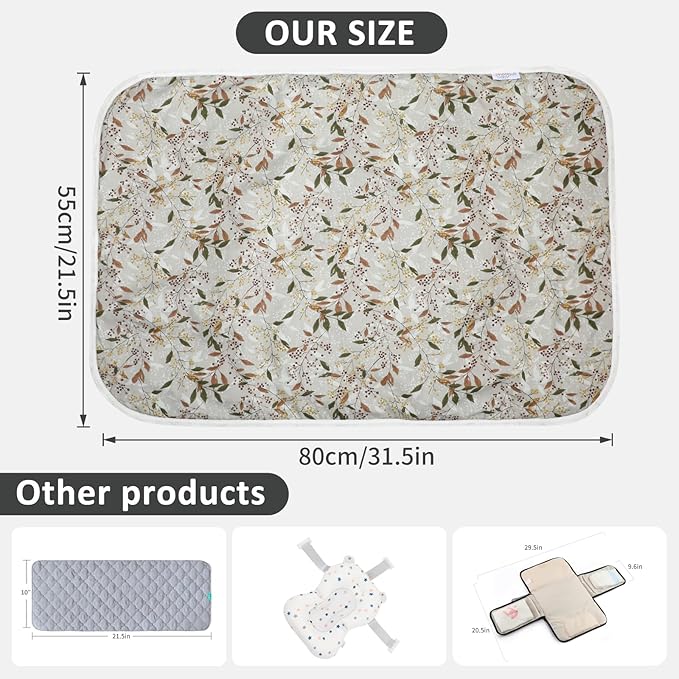 Baby Diaper Changing Pad, 21 5/8" x 31.5" Waterproof Changing Pad Liners - Reusable Soft and Absorbent Portable Changing Mat(Leaf1PCS)