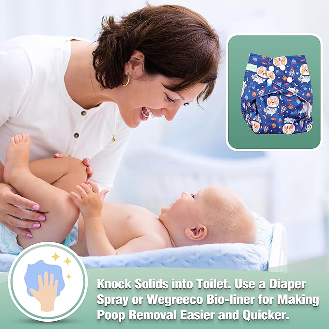 wegreeco Cloth Diapers 6 Pack with 6 Inserts & 1 Wet Bag, Washable Cloth Diapers for Babies, One Size Adjustable Reusable (Little Dogs)