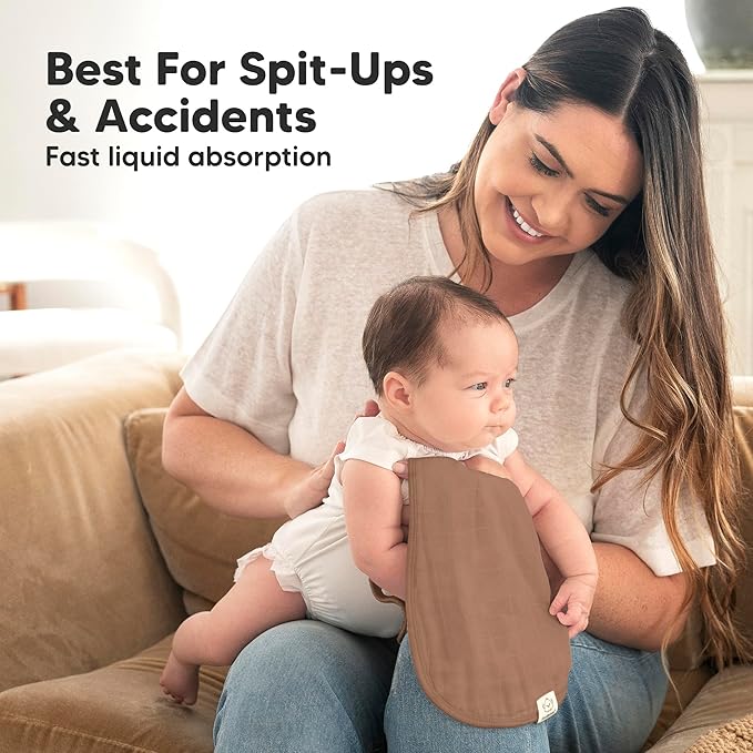 5-Pack Muslin Burp Cloths Baby Boy, Girl - Very Absorbent Baby Burp Cloth Rags, 8-Layers Viscose Derived from Bamboo Cotton Muslin Towel, Super Soft Spit Up Rags, No Shrink Washcloths (Mauve)