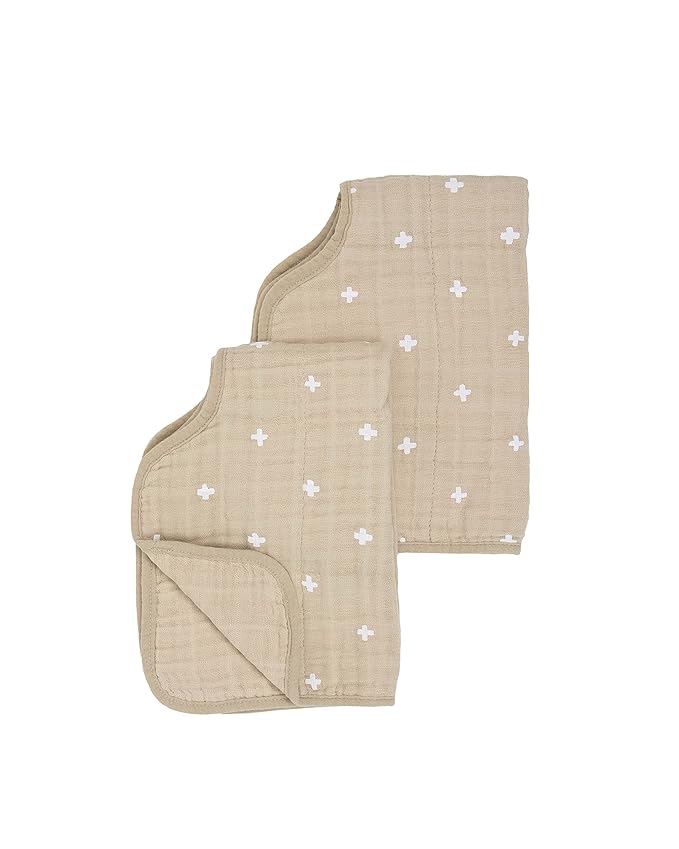 Little Unicorn Ultra-Absorbent Premium Burp Cloth 2 Pack | Soft on Baby's Skin | Larger Size | Ergonomic Design | Set of 2 (Taupe Cross)