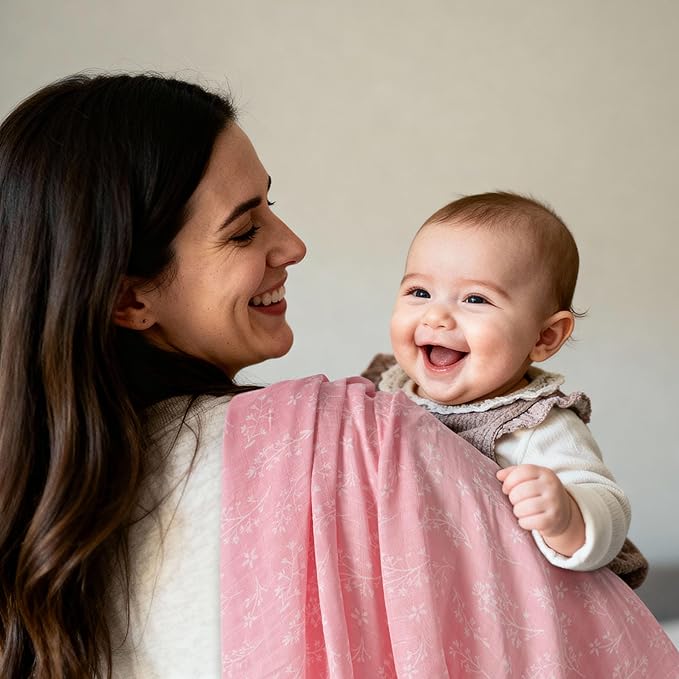 GLLQUEN BABY Muslin Swaddle Blankets 4-Pack Breathable Receiving Blankets (35" x 40") Soft Baby Blankets for Girls and Boys Newborn Essentials Muslin Burp Cloths Swaddle Wrap Baby Gift(Pink Elephant)