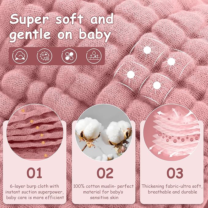 Looxii Muslin Burp Cloths 100% Cotton Muslin Cloths 12 Pack Large 20''x10'' Extra Soft and Absorbent Baby Burping Cloth for Boys and Girls (Bean Paste)