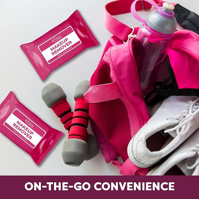 LIVAURA Retinol Individually Wrapped Makeup Remover Wipes, travel essentials for Travel & On the Go, women facial cleansing wipes, remove makeup mascara, with micellar water, 30 single face wipes