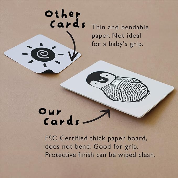 Wee Gallery Art Cards for Baby, Durable High Contrast Black and White Animal Flashcards for Newborns, Brain Development, Sensory Toys, Tummy Time Essentials for Infant and Toddler - Woodland Animals