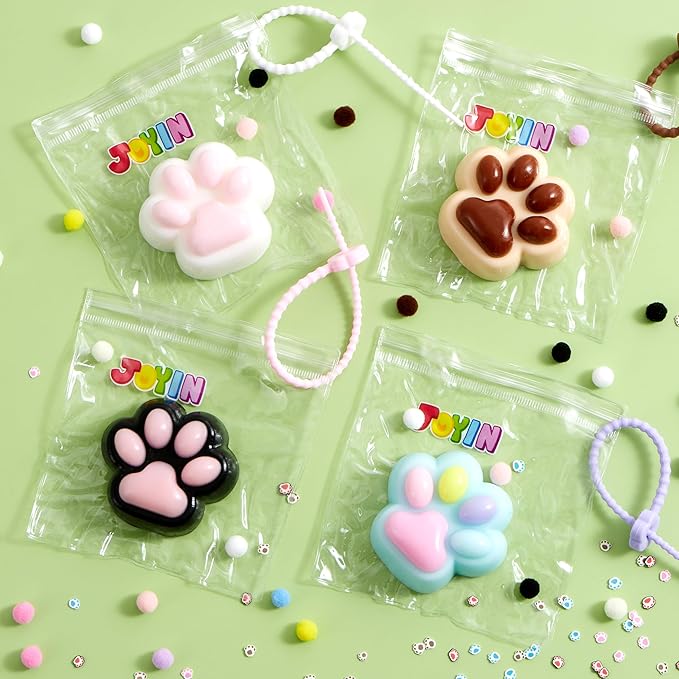 JOYIN 4 Pcs Taba Paw Squeeze Toys, Colorful Kawaii Mochi Fufu Sensory Toys, Cat Paw Taba Squeeze Toys for Party Favors, Gifts for Adults Kids