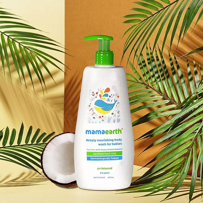 Mamaearth Deeply Nourishing Baby Body Wash | Tear Free Formula with Natural Cleansers | Hydrating Coconut & Jojoba Oil | Moisturizes Delicate Skin of Babies | 13.53 Fl Oz (400ml)