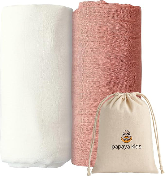 Baby Girl Muslin Swaddle Blanket for Newborns, Pink & White 2-Pack – Soft Viscose derived from Bamboo & Cotton Muslin Baby Blankets, 47x43, Breathable Receiving Blankets, Gifts for Baby