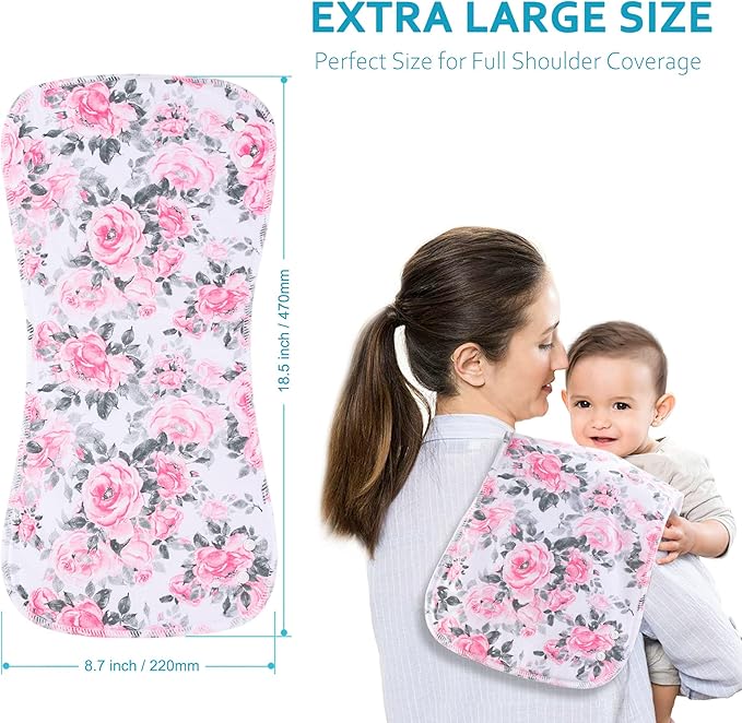 2-in-1 Burp Cloths and Baby Bibs - 6 Pack Large Super Absorbent Soft Cotton Burping Cloths for Spit Up, 3 Layers Thick Baby Burp Rags for Girls & Boys