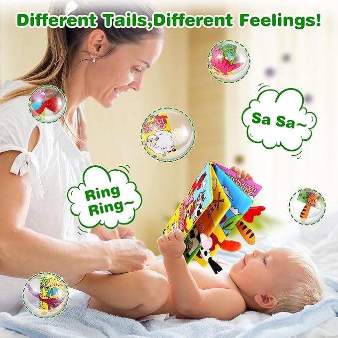 Soft Baby Books for 0-18 Months, 2PCS Crinkle Cloth Books - Dinosaur and Farm Themes, Tummy Time Toys for Infants 0-6-12-18 Months, Sensory Books for Babies, Ideal Christmas