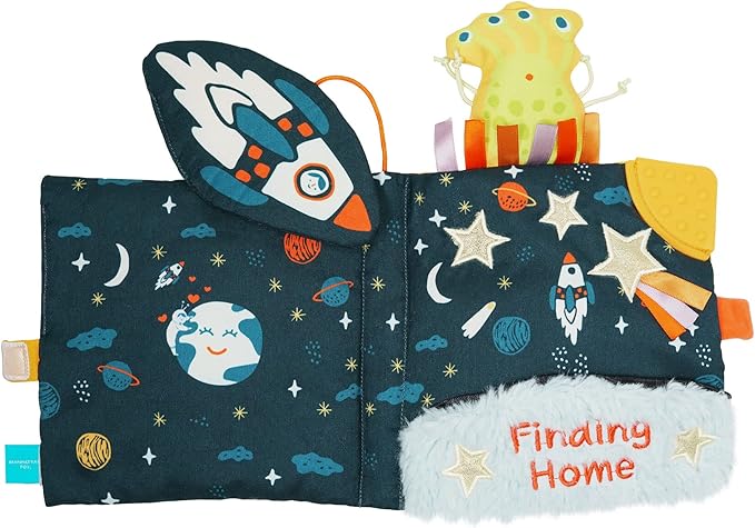 Manhattan Toy Little Rocket Finds Home Soft Activity Crinkle Book for Baby & Toddler with Tethered Characters Small