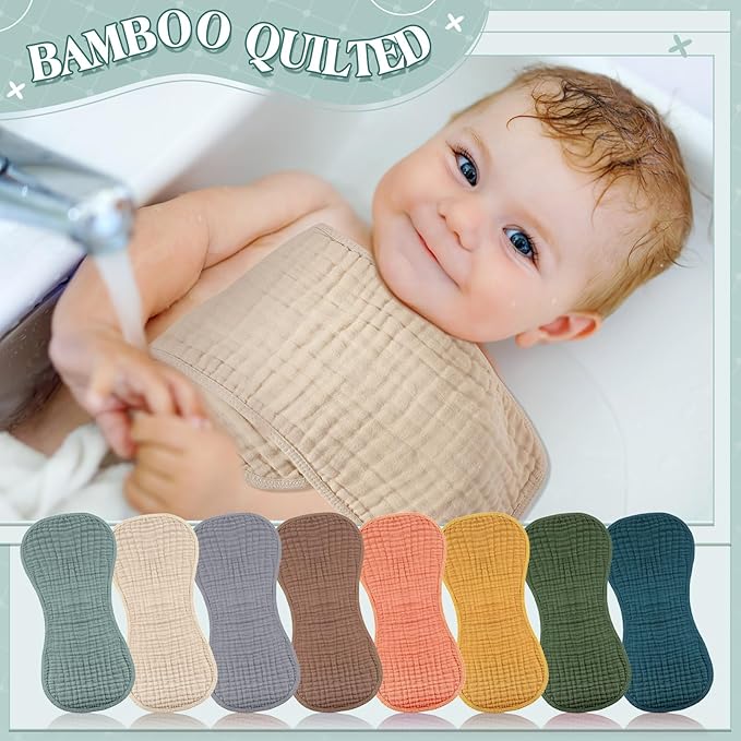 Frienda 8 Pieces Muslin Burp Cloths for Baby Cotton Burp Cloth 10 x 20 Inches Multi Colors Muslin Washcloths Diapers 4 Absorbent Layers Newborn Face Towels for Baby Boy Girl Unisex (Vivid Color)