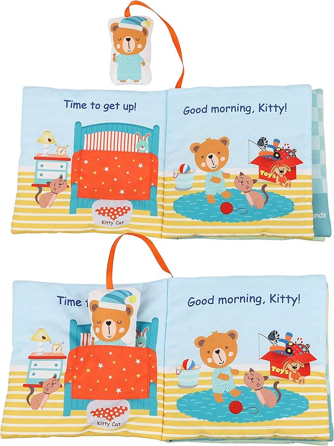 Teddy Bear Baby Toy Cloth Crinkle Books for Babies Infant Toddler, Soft Toys 0-6-12 Months Activity Tummy Time Mirror Toy, Gifts for Boys Girls Baby Shower, 1-2-3 Years Old-Morning