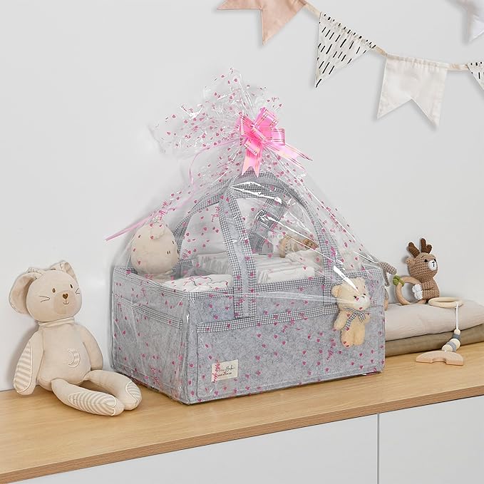 PeraBella Diaper Caddy Organizer with Handle, Baby Shower Gifts Basket Bag, Registry Search Must Haves Items, Nursery Storage Organizer for Newborn Girl Boy, Baby Bag Essentials, Car Diaper Caddy Cart