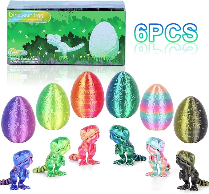 6PCS 3D Printed Dragon Egg Kids Dinosaur Toys, Articulated 3D Dinosaur Eggs with Dinosaurs Inside, 3D Printed Fidget Toys, Birthday Decorations Home Office Desk Toy(6PK Multicolored)