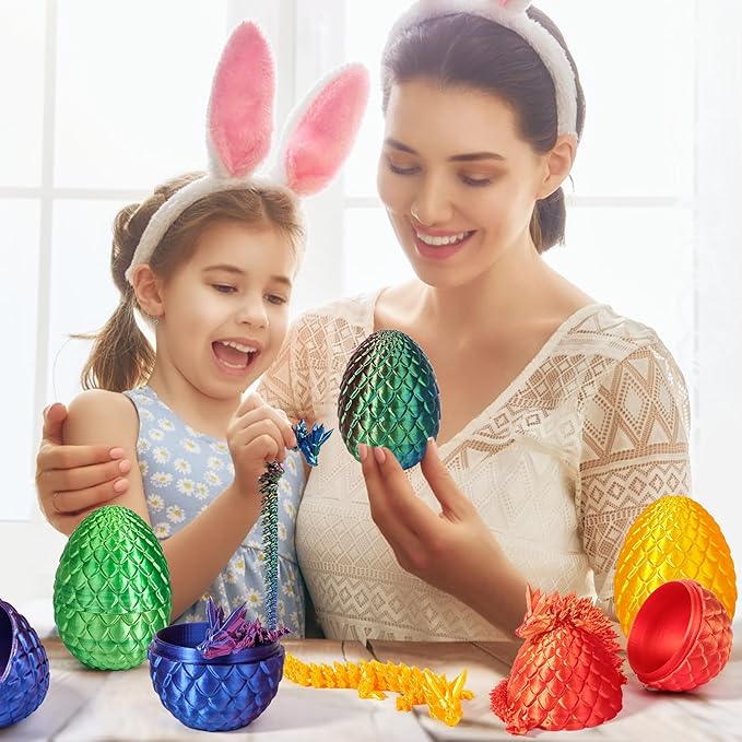 12''3D Printed Dragon and 4.73''Egg - 3D Printed Toys, Articulated Crystal Dragon Egg with Dragons Inside Fidget Toy, Decor Dragons Collectible Figurines (Red Gold,12inch)