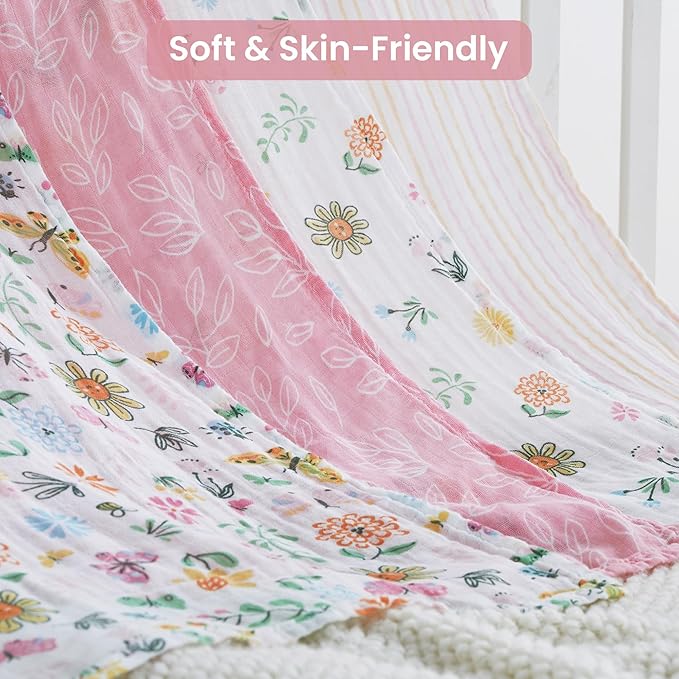 Softan Swaddle Blankets for Baby Girls & Boys Gift, Large 47X47 inches Receiving Blankets for Newborn,4 Pack Flowers and Butterflies