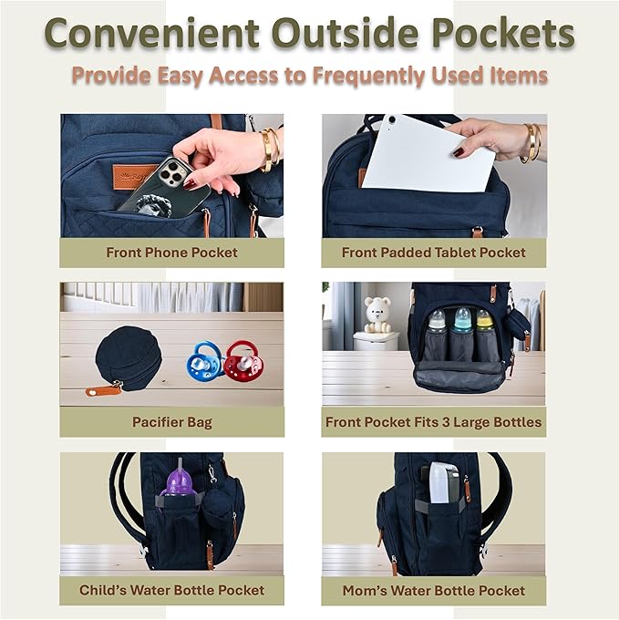 Baby Diaper Bag Backpack - Large Sturdy Bag for Boys & Girls, Changing Pad & Pacifier Case, Large Capacity, Insulated Pockets, Waterproof, Stroller Straps & Carry-on Straps, Unisex - Navy Blue