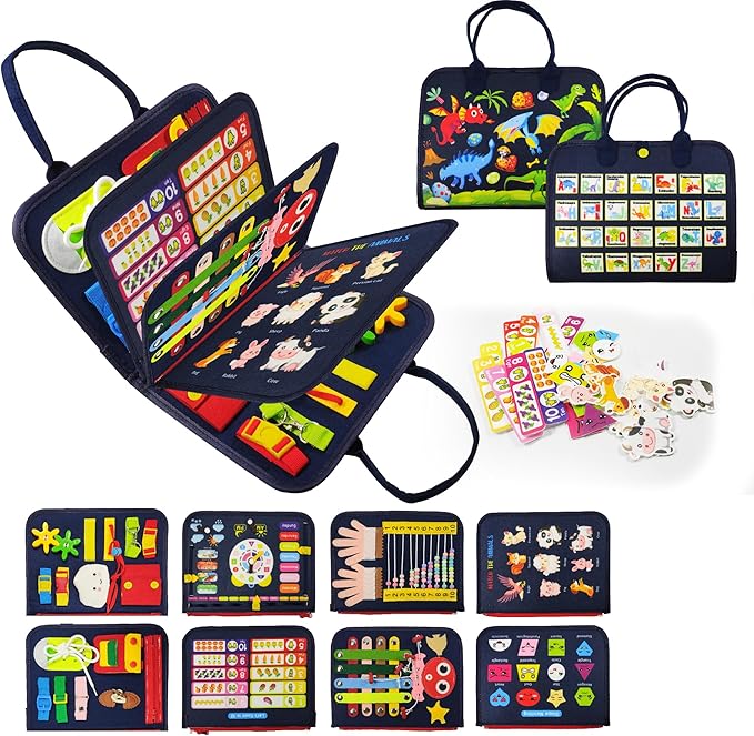 Montessori Busy Board for Boys 3 4 5 Year, Sensory Toys for Toddlers 1-4, Ideal for Travel and Preschool - ABCs, 123s, Shapes, Colors, Animals, Weather, Birthday Gifts