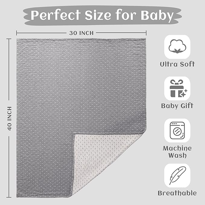 NTBAY 3 Layer Toddler Blanket, Muslin Cotton Jacquard Bed Blankets, Lightweight Thermal Baby Blanket, Super Soft and Warm Crib Blanket for All Seasons, Decoration Gift, 30"x40", Grey Dot