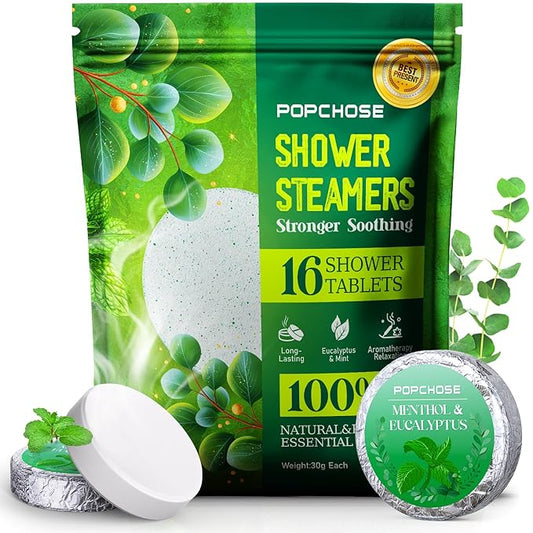 POPCHOSE Shower Steamers Aromatherapy, 16 Pack Christmas Stocking Stuffers for Adults, Eucalyptus for Shower- Birthday Gifts for Women, Quick Relief Nasal Congestion, Home SPA & Self Care Relaxation