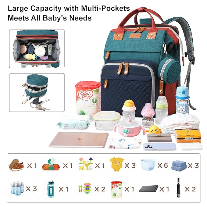 Diaper Bag Backpack Diaper Bag Multifunctional Waterproof Diaper Bag with Changing Station Travel Backpack with Changing Pad, Pacifier Case & Stroller Straps(Multicolor)