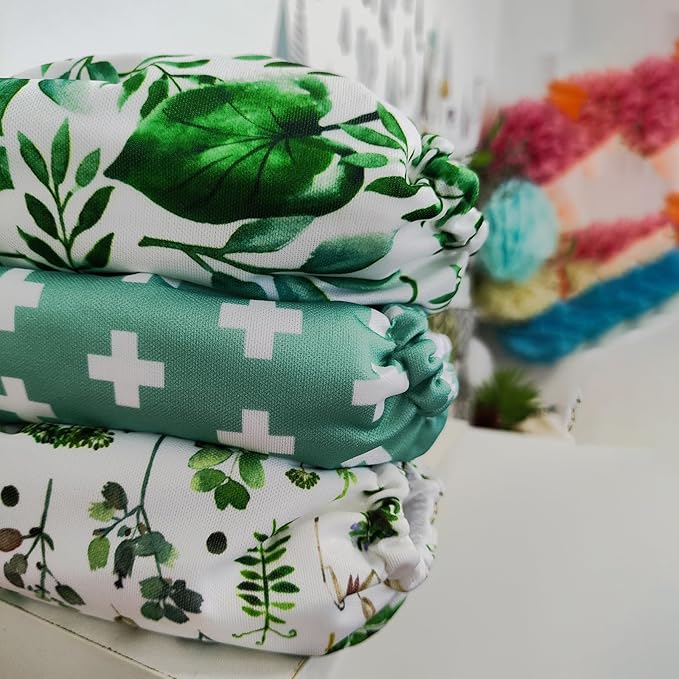 Mama Koala 3.0 Pocket Cloth Diapers for Babies with AWJ Lining, 6 Pack with 6 4-Layer Natural Cloth Diaper Inserts - Reusable and Washable Pocket Diapers (Love Green)