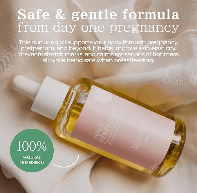 MINOIS PARIS Pregnancy Body Oil – Organic Belly Oil for Stretch Marks Prevention & Removal – Firming Skin Therapy Oil for Pregnant Women – Made in France