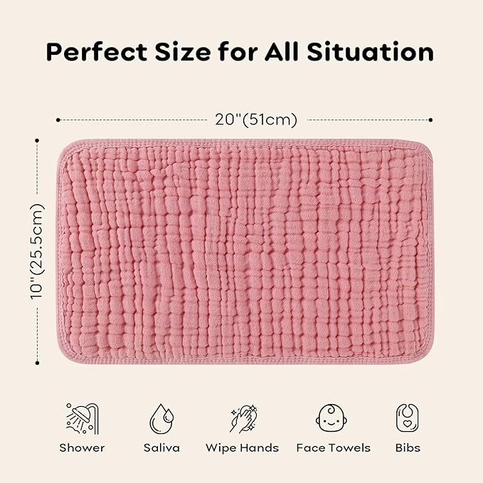 Looxii Muslin Burp Cloths 100% Cotton Muslin Cloths 12 Pack Large 20''x10'' Extra Soft and Absorbent Baby Burping Cloth for Boys and Girls (Bean Paste)