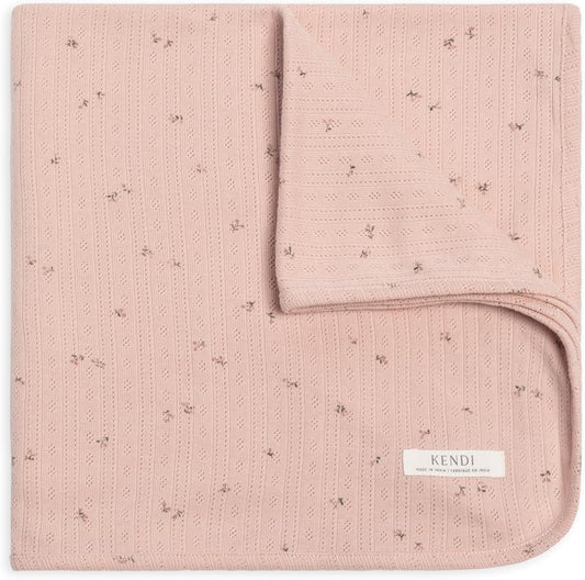 Colored Organics Baby Organic Cotton Swaddle - Infant Receiving Blanket - Haran Floral Brushed Pointelle