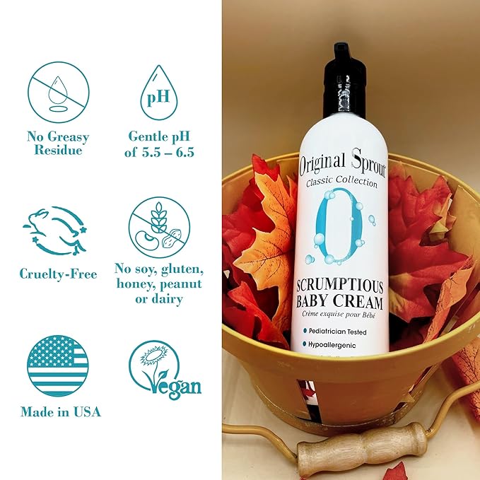 Original Sprout Scrumptious Baby Cream, Gentle Moisturizing Cream for Dry, Sensitive Skin & Diaper Rash, Non-Greasy Baby Lotion with Zinc Oxide & Calendula for Face & Body, 32 fl oz