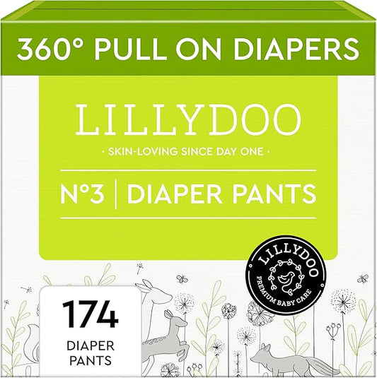 Diaper Pants Toddlers - Size 3 (13-22 lbs), Half-Monthly Supply (174 Count), Skin-Friendly, Ultrasoft, Chlorine-Free, Snug Fit & Absorbent Pull On Diapers