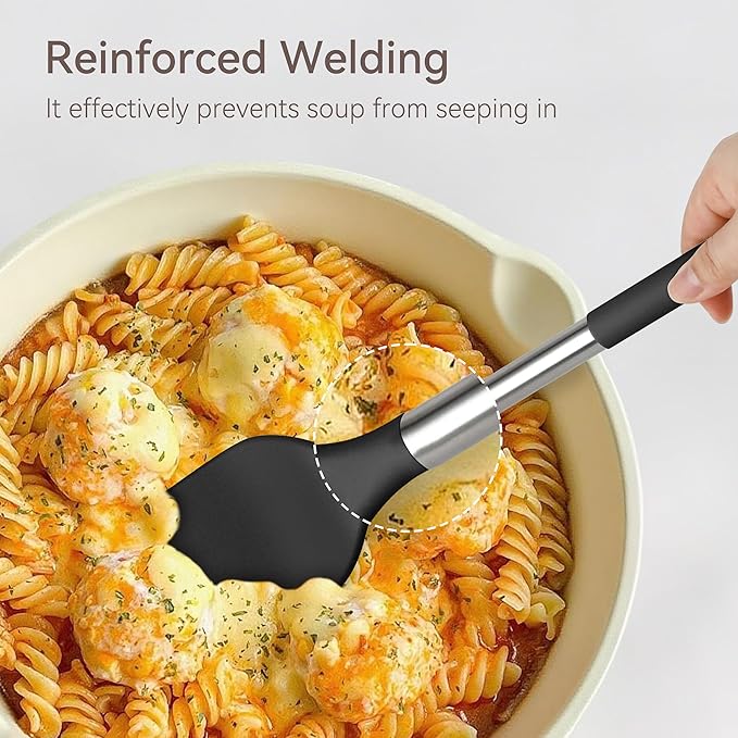 28 Pcs Silicone Cooking Utensils Set with Holder, Spatula Set, Silicone Whisk, Scissors, Measuring Cups and Spoons Set with Stainless Steel Handle Kitchen Gadgets (Black)