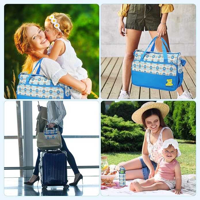 5PCS Diaper Bag Totes Set, Large Diaper Tote, Waterproof Maternity Bags, Cute Baby Diaper Organizer with Bottle & Food Bag