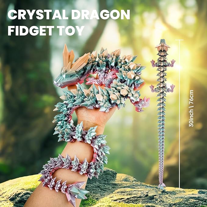 30'' 3D Printed Dragon - 3D Printed Toys, Articulated Crystal Dragon Large Rainbow Animal Fidget Toy, Decor Huge Dragons Collectible Figurines(Mixcolor4,30inch)