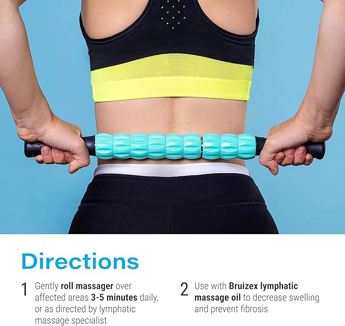 Arnica Coconut Lymphatic Drainage Massage Oil 2oz & Post Liposuction Massage Roller Stick Bundle, for Fibrosis Treatment, Manual Lymph Drainage & Post Surgery Recovery