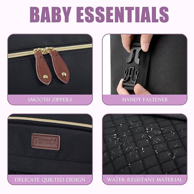 Tuwubi Diaper Bag Tote,Baby Diaper Bag with Pacifier Case Large Travel Diaper Tote Caddy for Mom and Dad Multifunction Large Baby Bag - Black