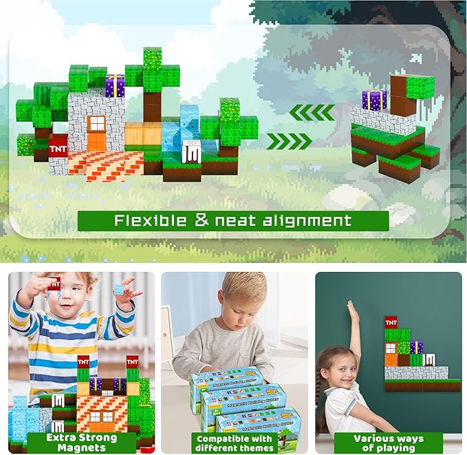Magnetic Blocks - 120PCS Magnetic Building Blocks Toys,Toddler Montessori Game Creative Construction Toys for Boys Girls,Magnet Tiles Cubes STEM Sensory Toys Birthday Gift for Kids Ages 4 5 6 7 8 9 10