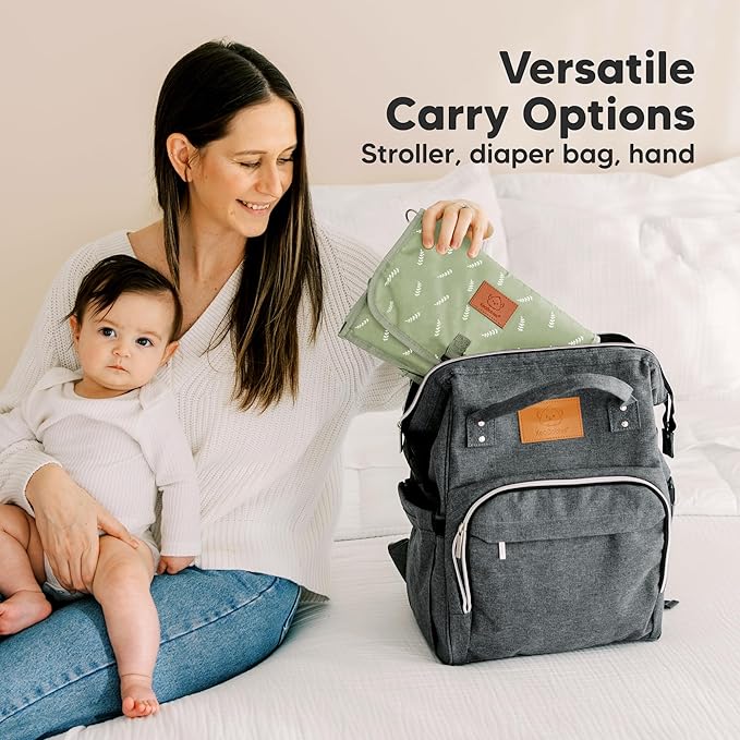 KeaBabies Portable Diaper Changing Pad - Large Waterproof Baby Changing Mat, Compact Travel Diaper Clutch, Functional Pockets Fit Newborn Essentials, Wipeable & Padded Baby Changer (Acacia)
