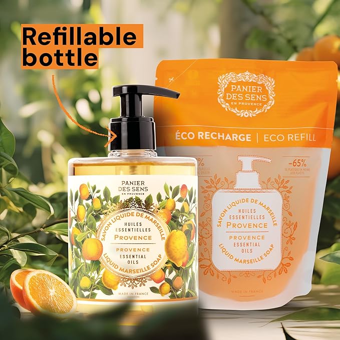 Panier des Sens - Moisturizing Hand Soap - Provence Fresh, Fruity Fragrance - French Savon de Marseille Soap with Coconut Oil - Refillable Kitchen & Bathroom Soap - 16.9 Fl.oz Hand Wash 97% Natural
