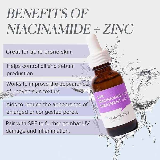 Cosmedica Skincare Niacinamide + Zinc Treatment Serum with Hyaluronic Acid, 1 oz