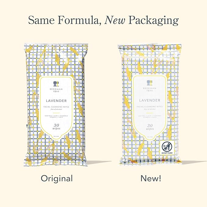 Beekman 1802 Face & Body Wipes, Lavender - Scented - 30 Count - Cleanses - With Goat Milk, Aloe & Vitamin E - Alcohol Free, Biodegradable - Good for Sensitive Skin - Cruelty Free