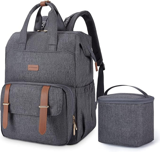 mommore Breast Pump Bag Backpack for Spectra S1,S2 Medela Diaper Backpack for Working Moms with 15.6 inch Laptop Sleeve, Grey