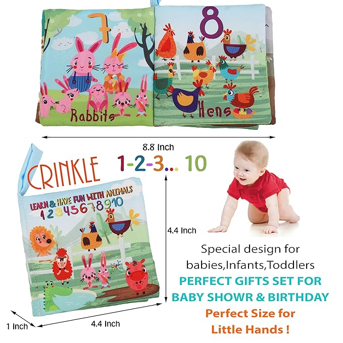 Baby Books Toys Gifts, Touch and Feel Cloth Crinkle Books for Babies,Infant Toddler Baby 0-3-6-12-18 Months, Early Learning Toys 6 to 12 Months 1-2 Years Old, Easter Shower Gift for Boys Girls,6 PCS