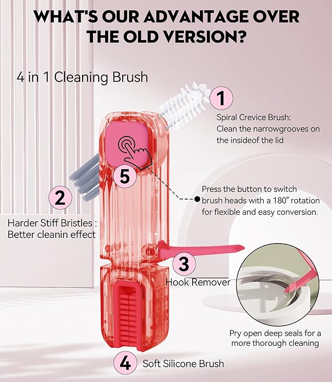 4 in 1 Cup Lid Gap Cleaning Brush, Multifunctional Insulation Bottle Cleaning Tools, Mutipurpose Tiny Silicone Cup Holder Cleaner, Home Kitchen Cleaning Tools