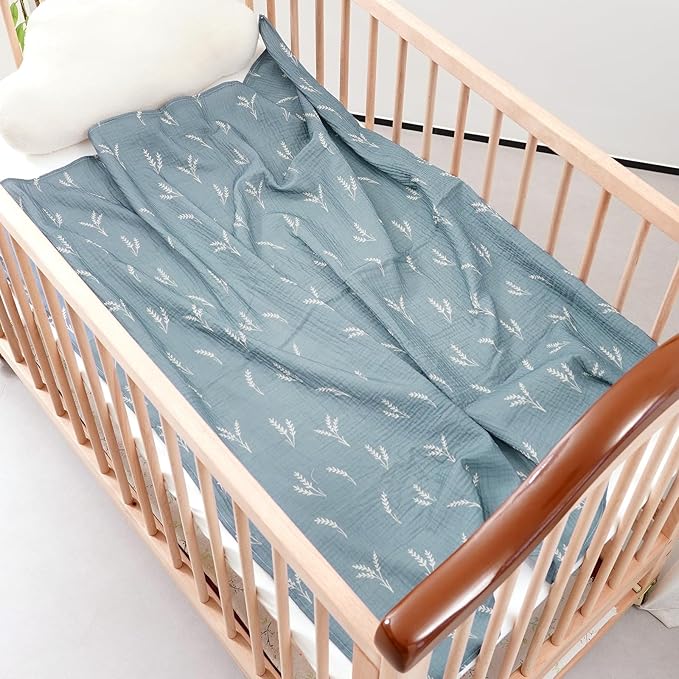 Happy Flute 4Set Muslin Swaddle Blankets–Ultra Soft Baby Blanket for Newborns,Receiving Blankets for Baby Girls & Boys–Baby Essentials 0-3 Years,40x40inches (Leaf)