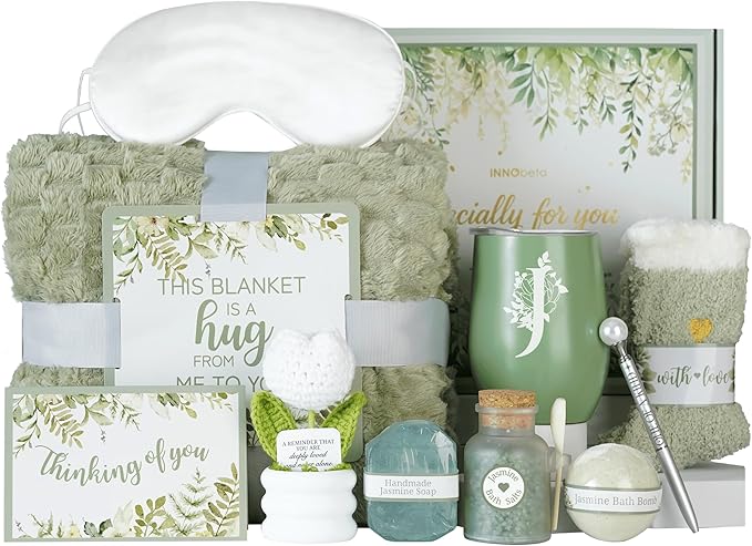 InnoBeta Personalized Gift Baskets for Women who Have Everything, Unique Gifts for Her on Birthdays, Christmas, Useful Self Care Package, J